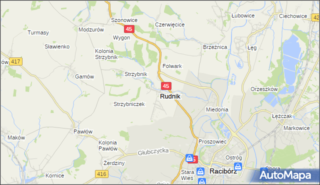 mapa Rudnik powiat raciborski, Rudnik powiat raciborski na mapie Targeo