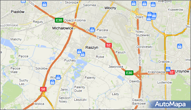 mapa Rybie gmina Raszyn, Rybie gmina Raszyn na mapie Targeo