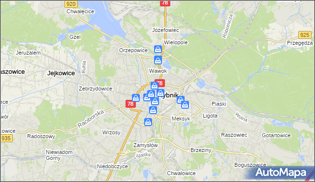 mapa Rybnika, Rybnik na mapie Targeo