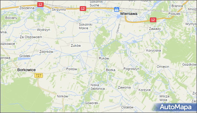 mapa Ryków gmina Wieniawa, Ryków gmina Wieniawa na mapie Targeo