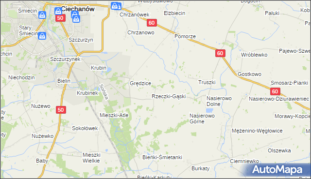 mapa Rzeczki gmina Ciechanów, Rzeczki gmina Ciechanów na mapie Targeo