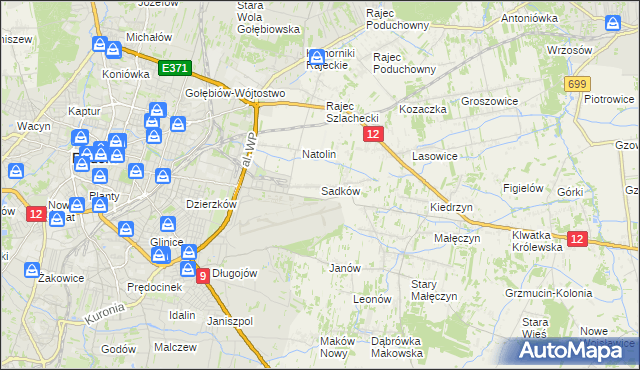 mapa Sadków gmina Jedlnia-Letnisko, Sadków gmina Jedlnia-Letnisko na mapie Targeo