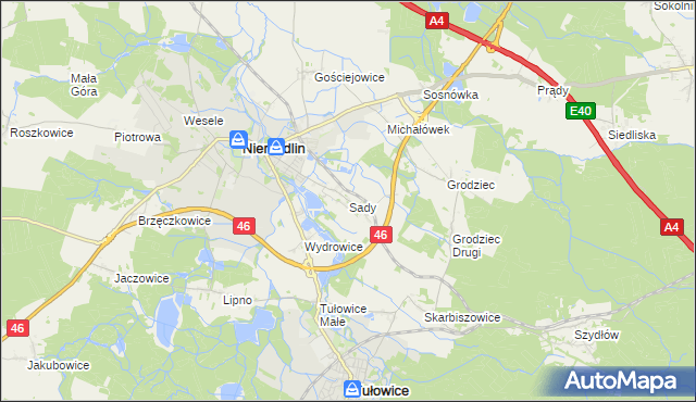 mapa Sady gmina Niemodlin, Sady gmina Niemodlin na mapie Targeo