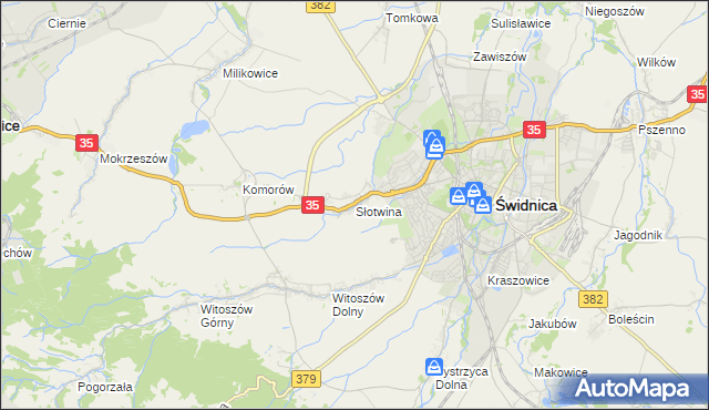 mapa Słotwina gmina Świdnica, Słotwina gmina Świdnica na mapie Targeo