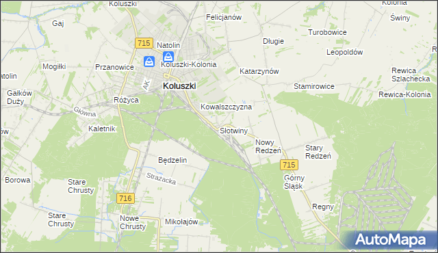 mapa Słotwiny gmina Koluszki, Słotwiny gmina Koluszki na mapie Targeo