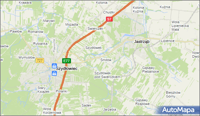 mapa Śmiłów gmina Jastrząb, Śmiłów gmina Jastrząb na mapie Targeo