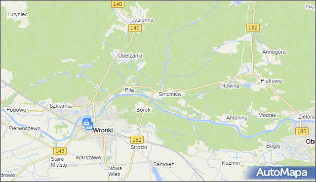 mapa Smolnica gmina Wronki, Smolnica gmina Wronki na mapie Targeo