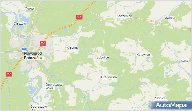 mapa Sobolice gmina Nowogród Bobrzański, Sobolice gmina Nowogród Bobrzański na mapie Targeo