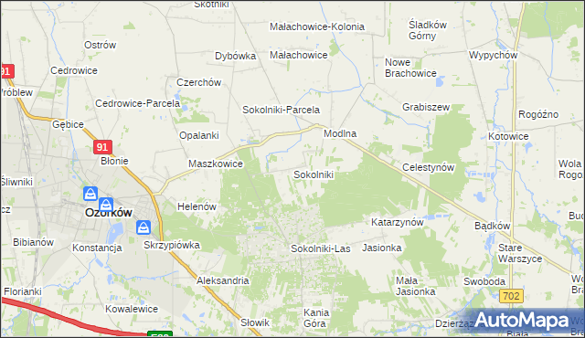 mapa Sokolniki gmina Ozorków, Sokolniki gmina Ozorków na mapie Targeo