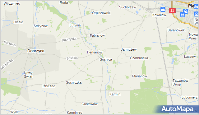 mapa Sośnica gmina Dobrzyca, Sośnica gmina Dobrzyca na mapie Targeo