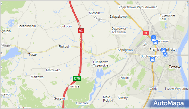 mapa Stanisławie gmina Tczew, Stanisławie gmina Tczew na mapie Targeo