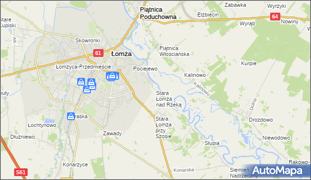 mapa Stara Łomża nad Rzeką, Stara Łomża nad Rzeką na mapie Targeo