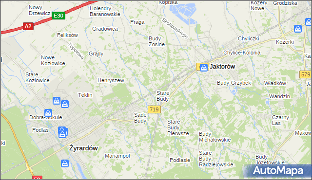 mapa Stare Budy gmina Jaktorów, Stare Budy gmina Jaktorów na mapie Targeo