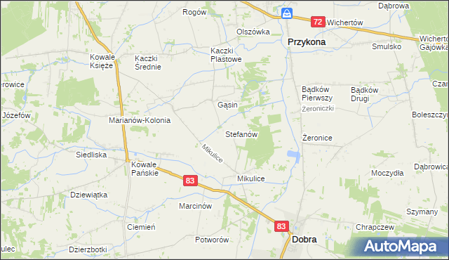 mapa Stefanów gmina Dobra, Stefanów gmina Dobra na mapie Targeo