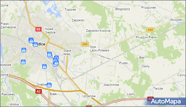 mapa Stok Lacki, Stok Lacki na mapie Targeo