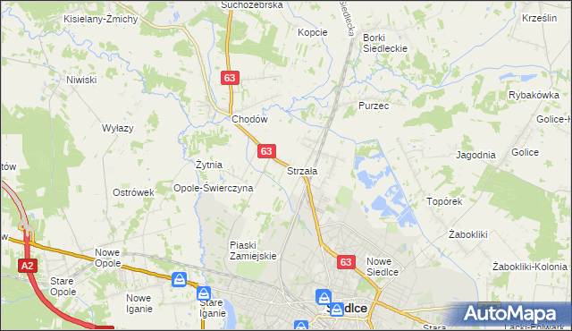 mapa Strzała gmina Siedlce, Strzała gmina Siedlce na mapie Targeo