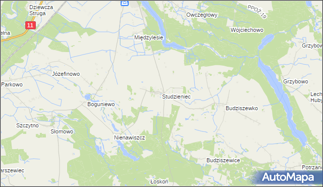mapa Studzieniec gmina Rogoźno, Studzieniec gmina Rogoźno na mapie Targeo