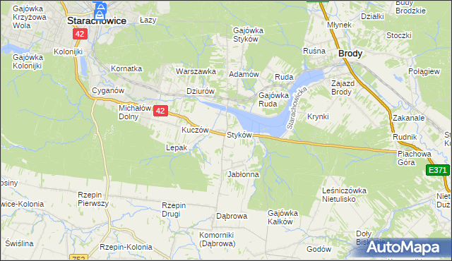 mapa Styków gmina Brody, Styków gmina Brody na mapie Targeo