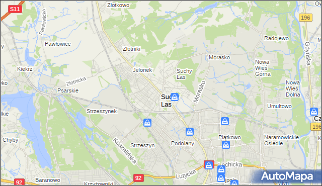 mapa Suchy Las powiat poznański, Suchy Las powiat poznański na mapie Targeo