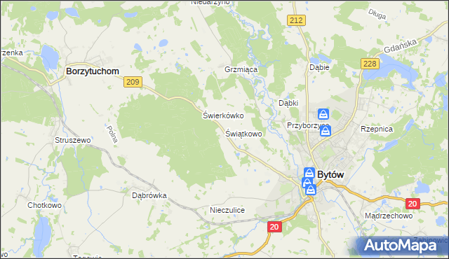 mapa Świątkowo gmina Bytów, Świątkowo gmina Bytów na mapie Targeo