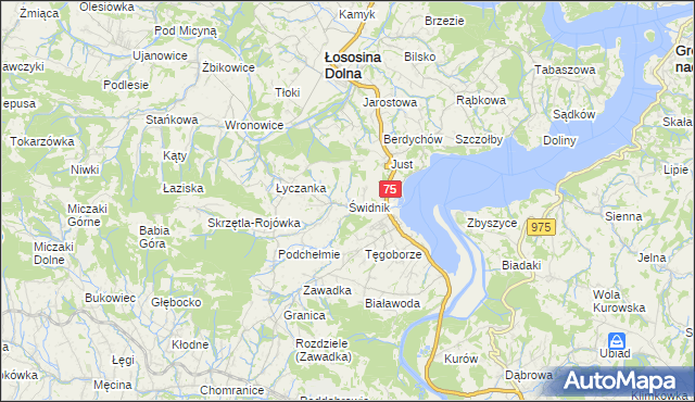 mapa Świdnik gmina Łososina Dolna, Świdnik gmina Łososina Dolna na mapie Targeo