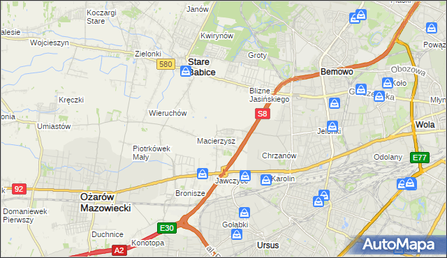 mapa Szeligi gmina Ożarów Mazowiecki, Szeligi gmina Ożarów Mazowiecki na mapie Targeo