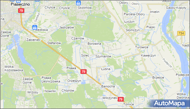 mapa Szymanów gmina Góra Kalwaria, Szymanów gmina Góra Kalwaria na mapie Targeo