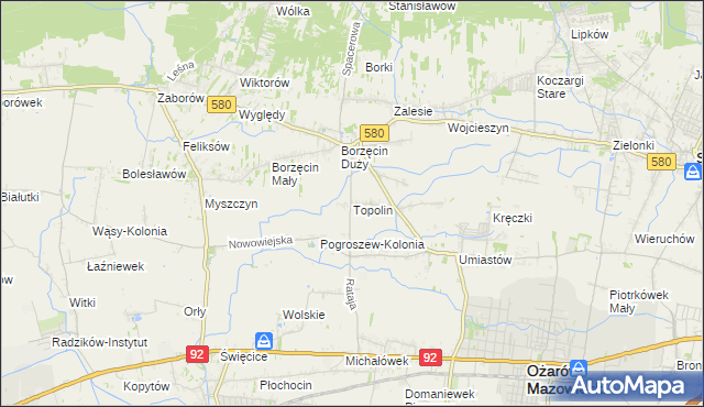 mapa Topolin gmina Stare Babice, Topolin gmina Stare Babice na mapie Targeo