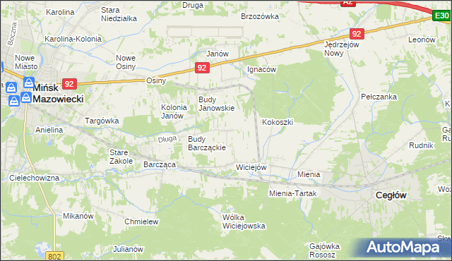 mapa Tyborów gmina Cegłów, Tyborów gmina Cegłów na mapie Targeo
