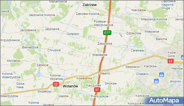 mapa Wacławów gmina Wolanów, Wacławów gmina Wolanów na mapie Targeo