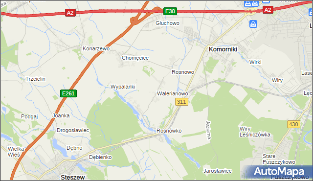 mapa Walerianowo gmina Komorniki, Walerianowo gmina Komorniki na mapie Targeo