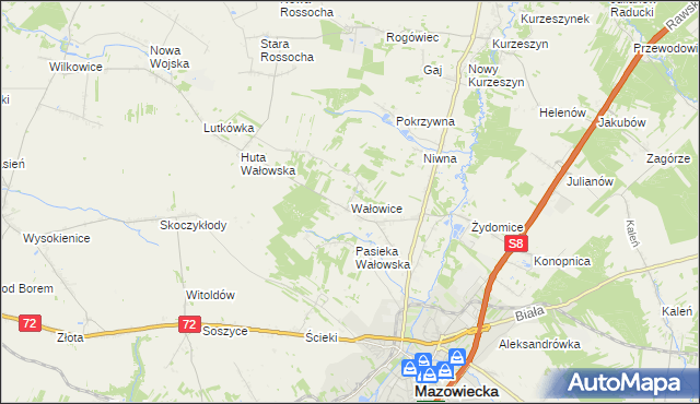 mapa Wałowice gmina Rawa Mazowiecka, Wałowice gmina Rawa Mazowiecka na mapie Targeo