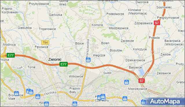 mapa Węgrzce gmina Zielonki, Węgrzce gmina Zielonki na mapie Targeo