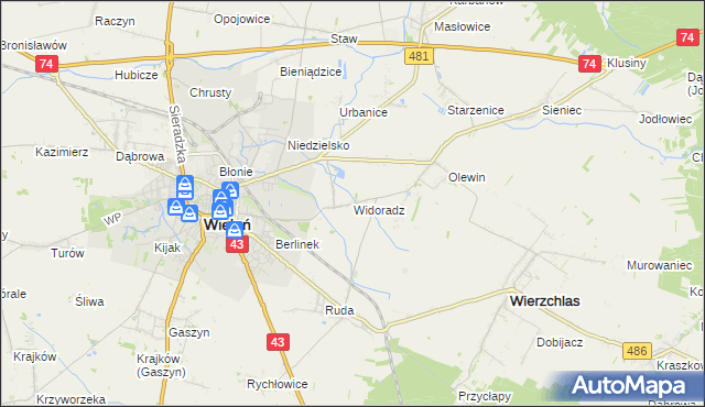 mapa Widoradz, Widoradz na mapie Targeo