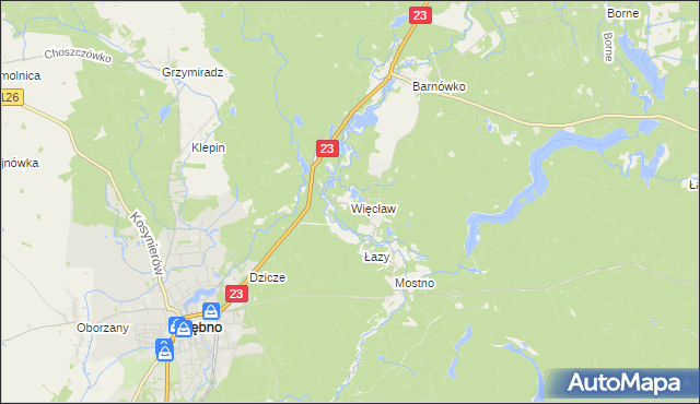 mapa Więcław gmina Dębno, Więcław gmina Dębno na mapie Targeo