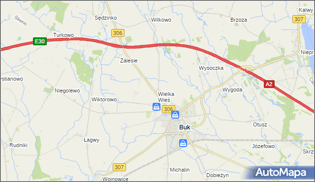 mapa Wielka Wieś gmina Buk, Wielka Wieś gmina Buk na mapie Targeo