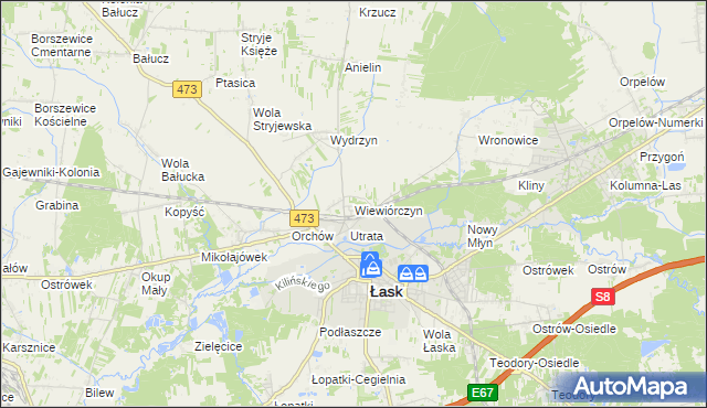 mapa Wiewiórczyn gmina Łask, Wiewiórczyn gmina Łask na mapie Targeo