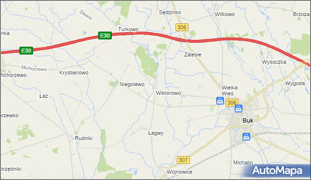 mapa Wiktorowo gmina Buk, Wiktorowo gmina Buk na mapie Targeo