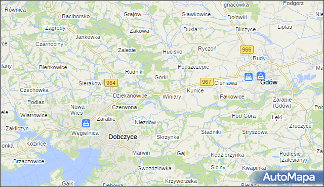 mapa Winiary gmina Gdów, Winiary gmina Gdów na mapie Targeo
