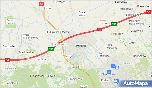 mapa Wiskitki, Wiskitki na mapie Targeo