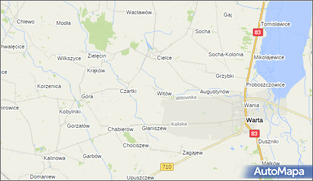 mapa Witów gmina Warta, Witów gmina Warta na mapie Targeo