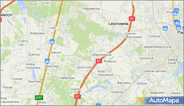 mapa Władysławów gmina Lesznowola, Władysławów gmina Lesznowola na mapie Targeo