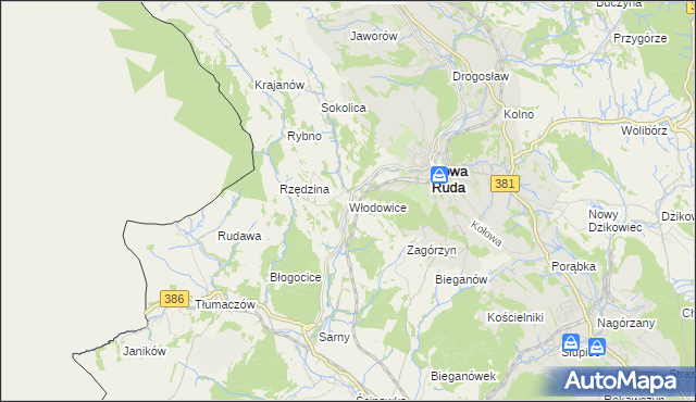 mapa Włodowice gmina Nowa Ruda, Włodowice gmina Nowa Ruda na mapie Targeo