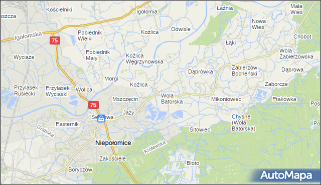 mapa Wola Batorska, Wola Batorska na mapie Targeo