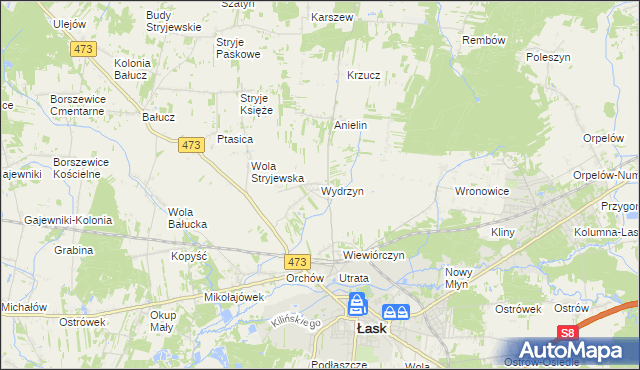 mapa Wydrzyn gmina Łask, Wydrzyn gmina Łask na mapie Targeo