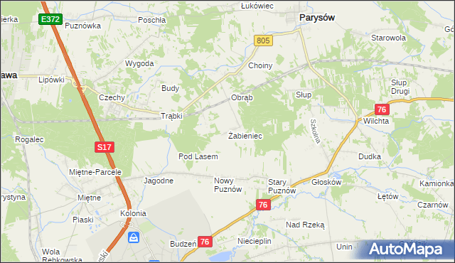 mapa Żabieniec gmina Parysów, Żabieniec gmina Parysów na mapie Targeo