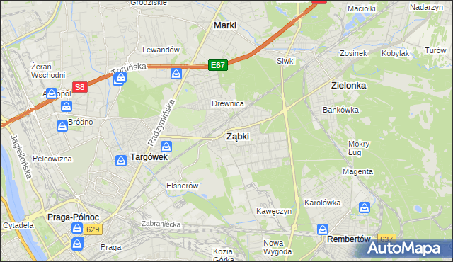 mapa Ząbki powiat wołomiński, Ząbki powiat wołomiński na mapie Targeo