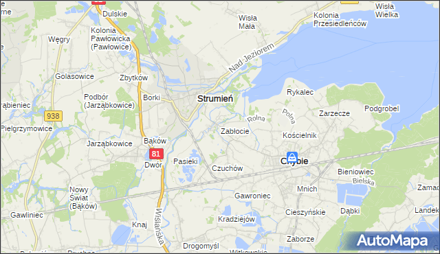 mapa Zabłocie gmina Strumień, Zabłocie gmina Strumień na mapie Targeo