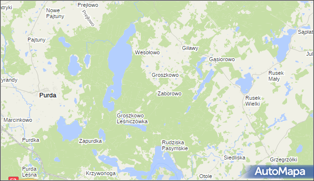 mapa Zaborowo gmina Purda, Zaborowo gmina Purda na mapie Targeo
