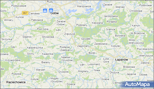 mapa Zagórzany gmina Gdów, Zagórzany gmina Gdów na mapie Targeo